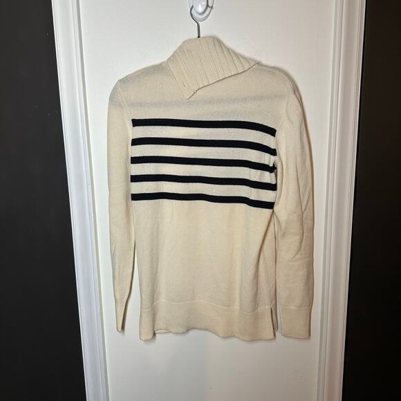 NEW Tory Burch Sandra Cream Striped Turtleneck Cowl Cashmere Sweater Size Small - Picture 11 of 14